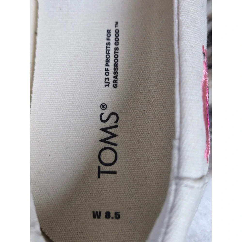 TOMS Alpargata Platform Shoes Cream Canvas Pink Floral‎ Embroidered Slip On 8.5